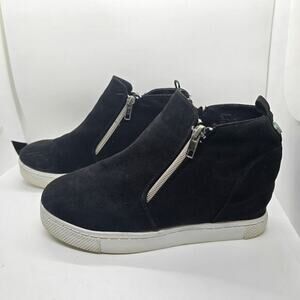 Steve Madden Wedgie Suede Sneaker-Black-Women's 5‎